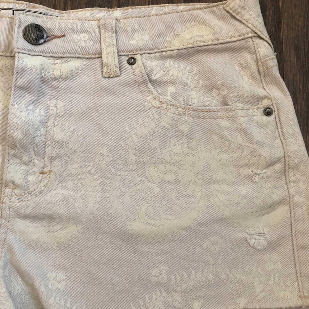 Free People Floral Cream Print Cutoff Jean Shorts